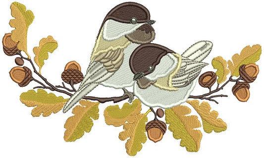 Bird Sitting On The Branch With Acorns Filled Machine Embroidery Design Digitized Pattern
