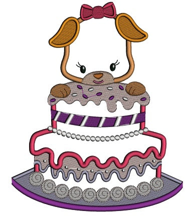 Birthday Cake With a Puppy Applique Machine Embroidery Design Digitized Pattern