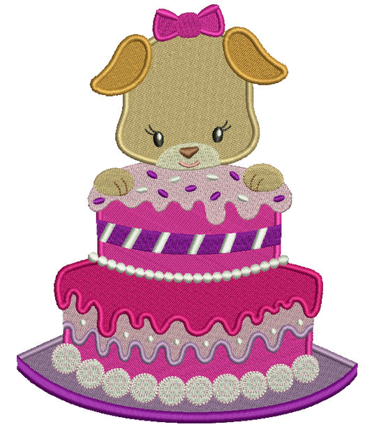 Birthday Cake With a Puppy Filled Machine Embroidery Design Digitized Pattern