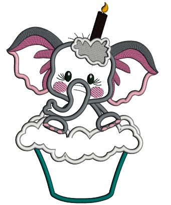 Birthday Elephant Sitting Inside Cupcake Applique Machine Embroidery Design Digitized Pattern