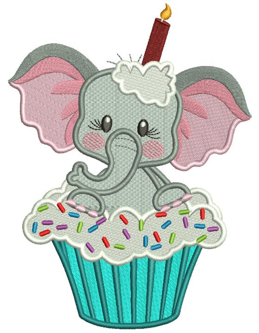 Birthday Elephant Sitting Inside Cupcake Filled Machine Embroidery Design Digitized Pattern
