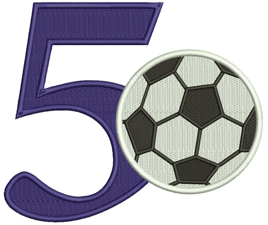 Birthday Number Five Soccer Filled Machine Embroidery Design Digitized Pattern