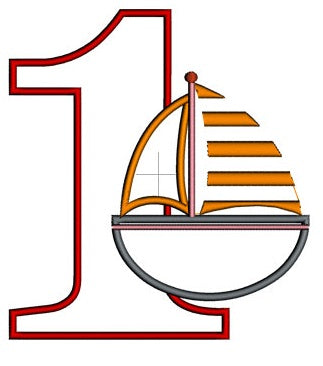 Birthday Number One (1) Little Boat Machine Embroidery Applique Design Digitized Pattern - Instant Download - 4x4 , 5x7, and 6x10 hoops