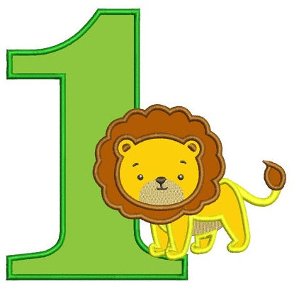 Birthday Number One (1) Little Lion Animal Machine Embroidery Applique Design Digitized Pattern - Instant Download -4x4 , 5x7, 6x10 hoops