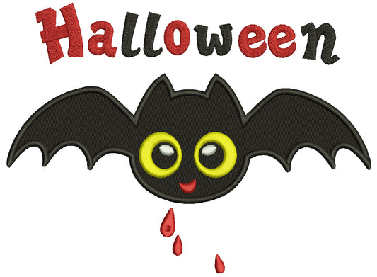 Black Bat With Blood Drops Halloween Filled Machine Embroidery Design Digitized Pattern