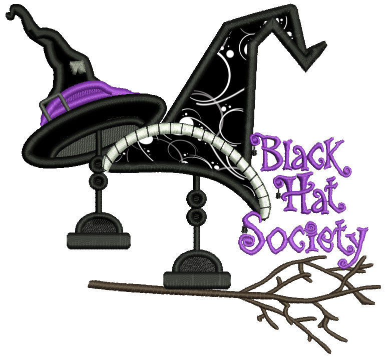 Black Hat Society Halloween Applique Machine Embroidery Design Digitized Pattern