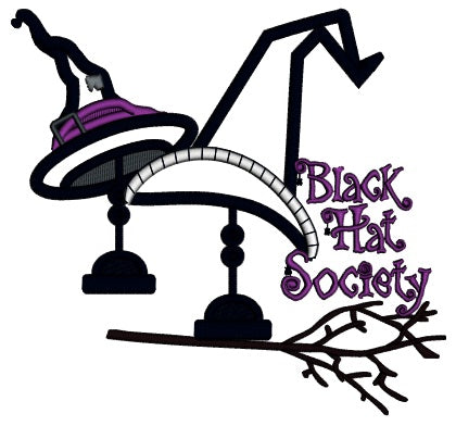 Black Hat Society Halloween Applique Machine Embroidery Design Digitized Pattern