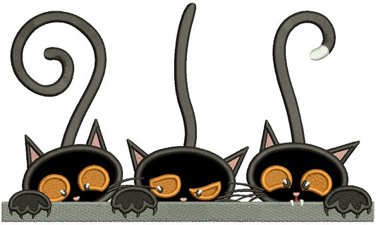 Black Kitten Hiding Halloween Applique Machine Embroidery Design Digitized Pattern