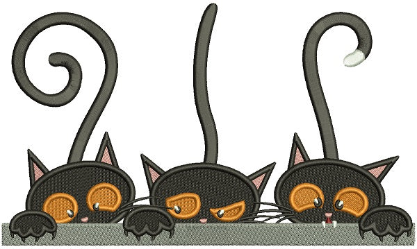 Black Kitten Hiding Halloween Filled Machine Embroidery Design Digitized Pattern