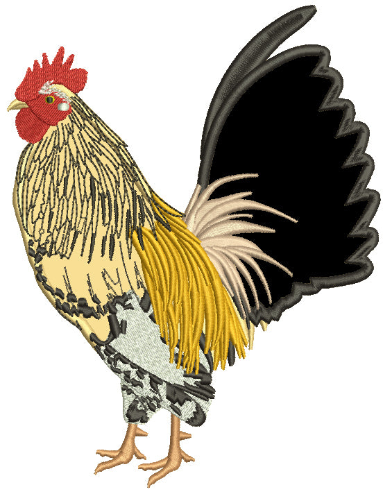 Black and Yellow Rooster Applique Machine Embroidery Digitized Design Pattern
