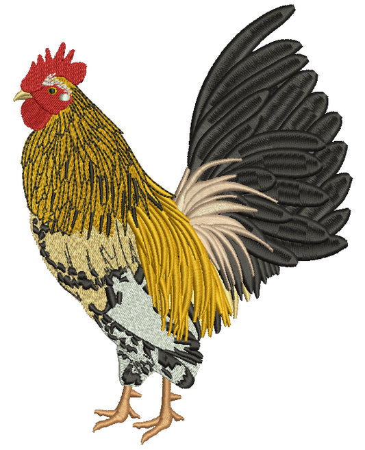 Black and Yellow Rooster Filled Machine Embroidery Digitized Design Pattern