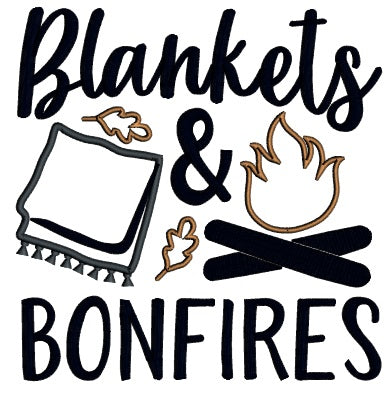 Blankets And Bonfire Camping Applique Machine Embroidery Design Digitized Pattern