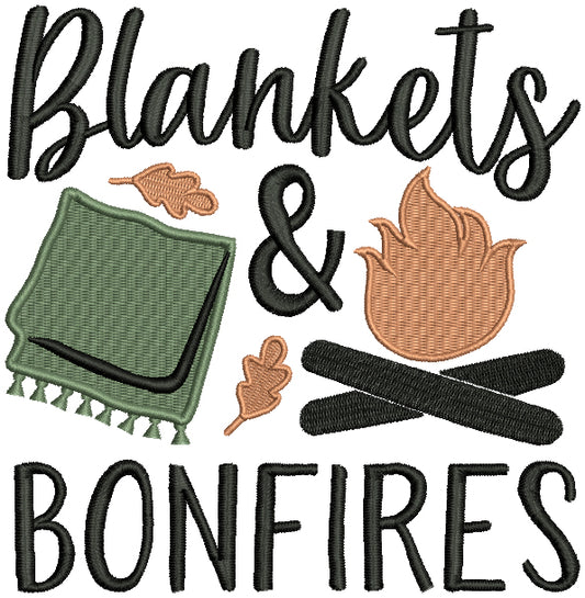 Blankets And Bonfire Camping Filled Machine Embroidery Design Digitized Pattern