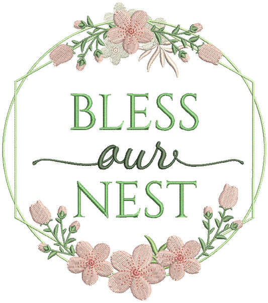 Bless Our Nets Flower Frame Filled Machine Embroidery Design Digitized Pattern