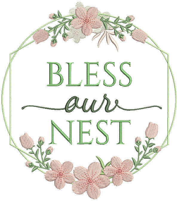 Bless Our Nets Flower Frame Filled Machine Embroidery Design Digitized Pattern