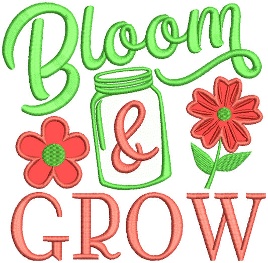Bloom And Grow Flowers Applique Machine Embroidery Design Digitized Pattern