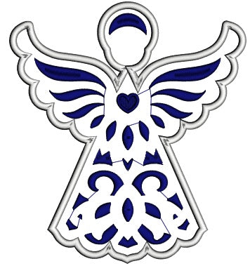 Blue Angel With Heart Applique Machine Embroidery Digitized Design Pattern