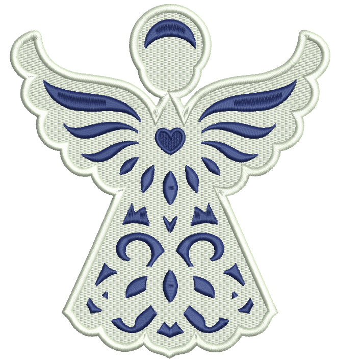 Blue Angel With Heart Filled Machine Embroidery Digitized Design Pattern