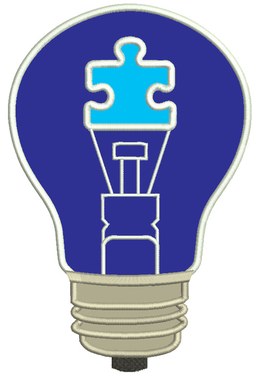 Blue Light Bulb Autism Awareness Applique Machine Embroidery Design Digitized Pattern