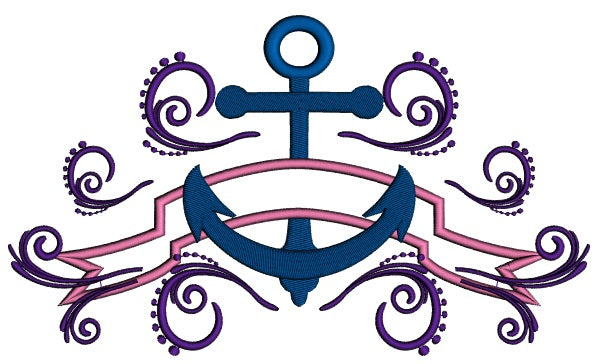 Boat Anchor with a Fancy Banner Applique Machine Embroidery