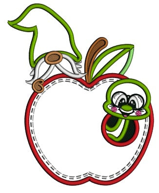Book Worm Inside The Apple With a Gnome Applique Machine Embroidery Design Digitized Pattern