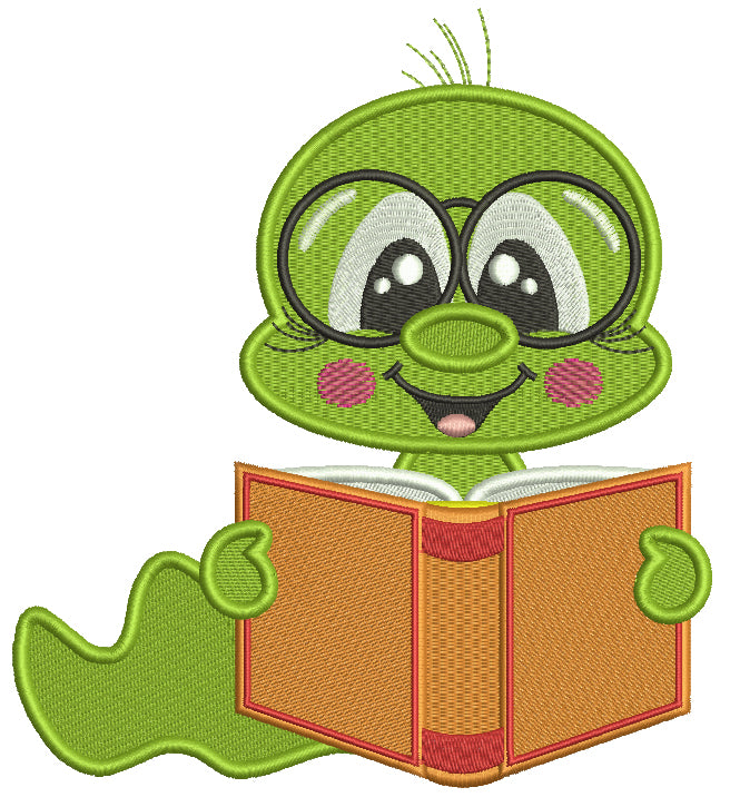 Bookworm Reading a Book School Filled Machine Embroidery Design Digitized Pattern
