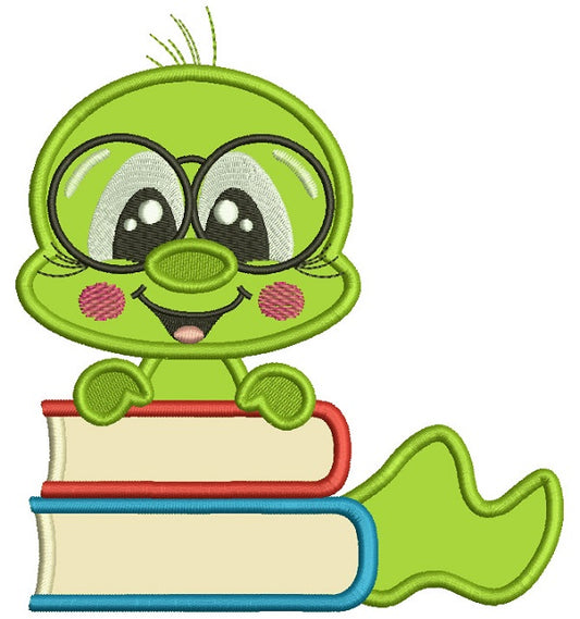 Bookworm With Books Applique Machine Embroidery Design Digitized Pattern