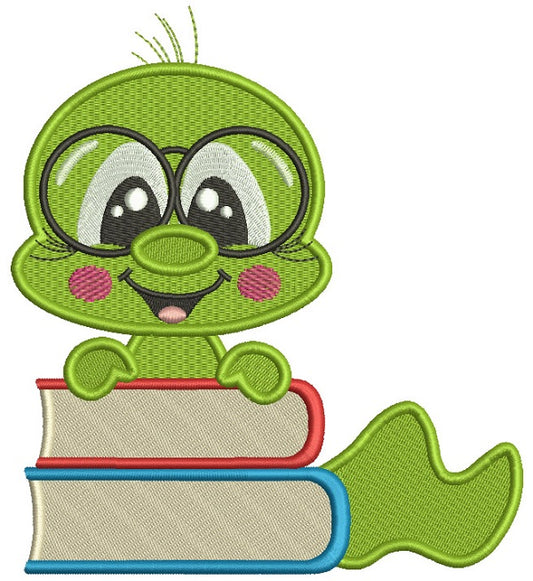Bookworm With Books Filled Machine Embroidery Design Digitized Pattern