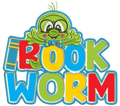 Bookworm With a Big Hug School Applique Machine Embroidery Design Digitized Pattern