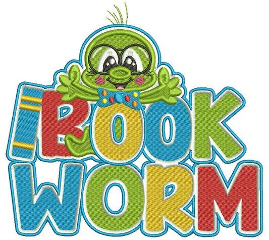 Bookworm With a Big Hug School Filled Machine Embroidery Design Digitized Pattern