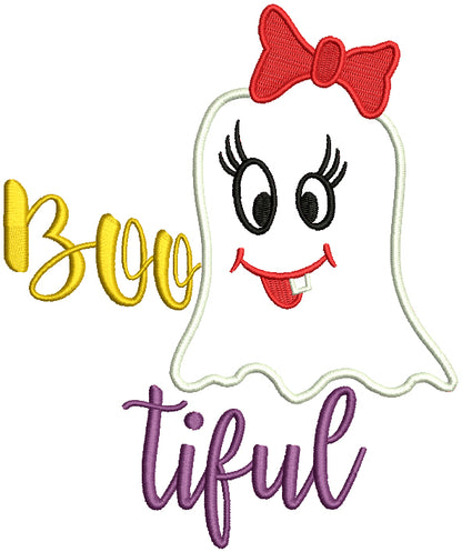 Bootiful Cute Girl Ghost Halloween Applique Machine Embroidery Design Digitized Pattern