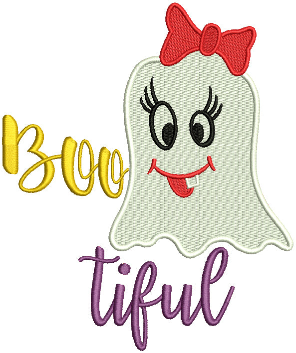 Bootiful Cute Girl Ghost Halloween Filled Machine Embroidery Design Digitized Pattern