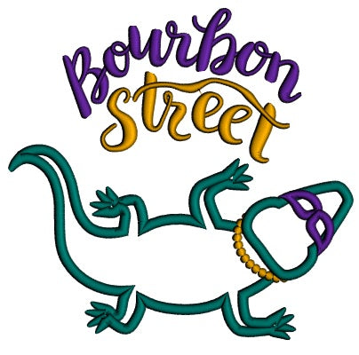 Bourbon Street Alligator Mardi Gras Applique Machine Embroidery Design Digitized Pattern