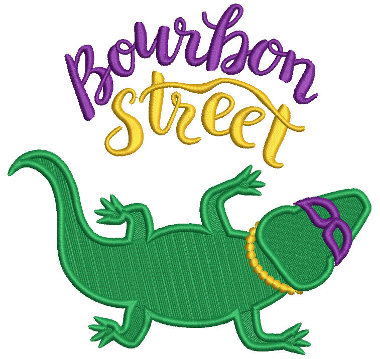 Bourbon Street Alligator Mardi Gras Filled Machine Embroidery Design Digitized Pattern