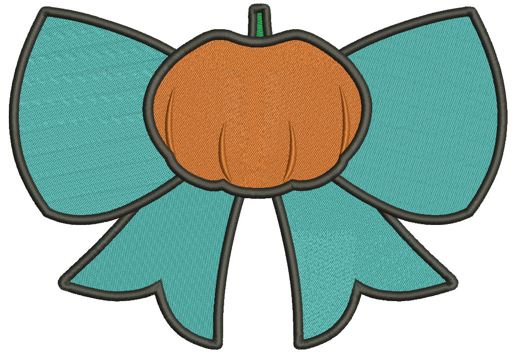Bow With a Pumpkin Fall Filled Machine Embroidery Design Digitized Pattern