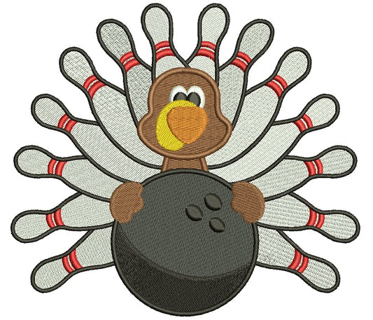 Bowling Turkey Thanksgiving Filled Machine Embroidery Digitized Design Pattern