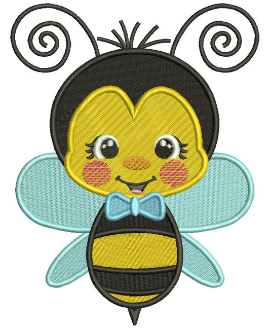 Boy Bee Wearing a Bow tie Filled Machine Embroidery Design Digitized Pattern