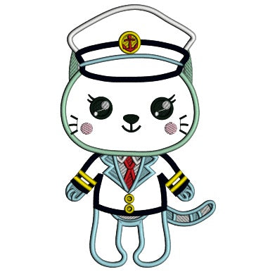 Boy Cat Captain With Anchor Marine Applique Machine Embroidery Design Digitized Pattern