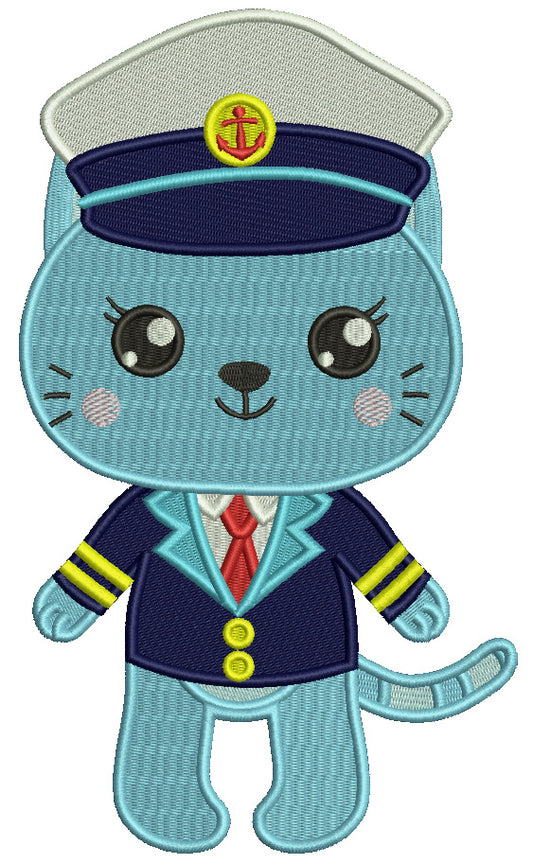Boy Cat Captain With Anchor Marine Filled Machine Embroidery Design Digitized Pattern