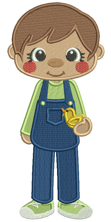 Boy Farmer Holding Little Chick Filled Machine Embroidery Design Digitized Pattern