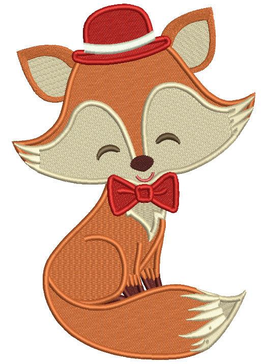 Boy Fox Wearing a Hat Valentine's Day Filled Machine Embroidery Design Digitized Pattern