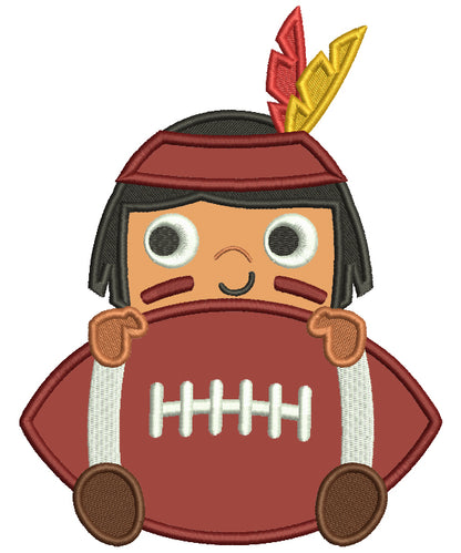 Boy Indian With a Football Sports Applique Machine Embroidery Design Digitized Pattern