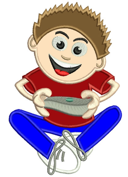 Boy Playing Computer Game Applique Machine Embroidery Digitized Design Pattern