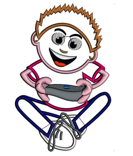 Boy Playing Computer Game Applique Machine Embroidery Digitized Design Pattern