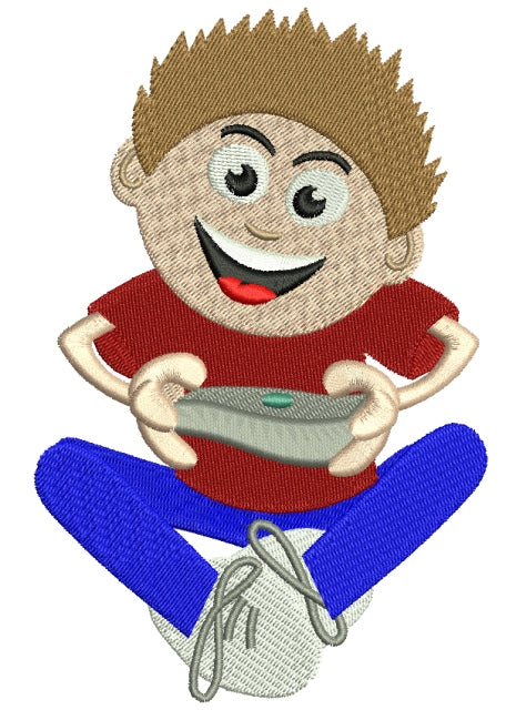 Boy Playing Computer Game Filled Machine Embroidery Digitized Design Pattern