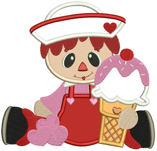 Boy Sailor With a Big Ice Cream Cone Applique Machine Embroidery Design Digitized Pattern