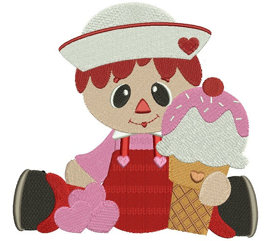 Boy Sailor With a Big Ice Cream Cone Filled Machine Embroidery Design Digitized Pattern