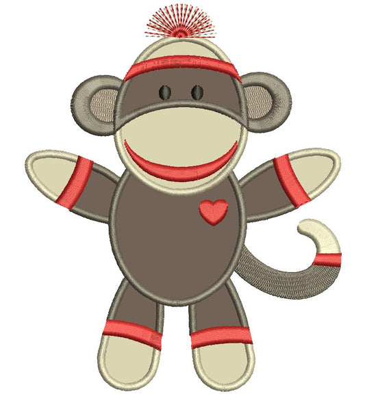 Boy Sock Monkey Applique Machine Embroidery Digitized Design Pattern