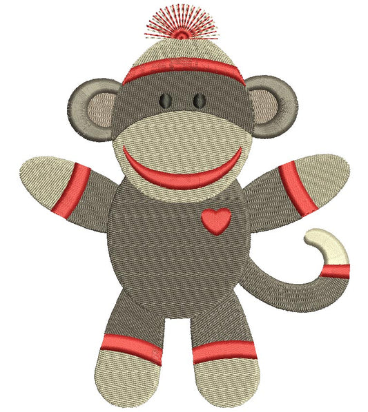 Boy Sock Monkey Filled Machine Embroidery Digitized Design Pattern
