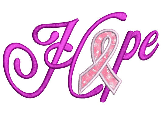 Breast Cancer Applique Hope with Ribbon Machine Embroidery Digitized Design Pattern